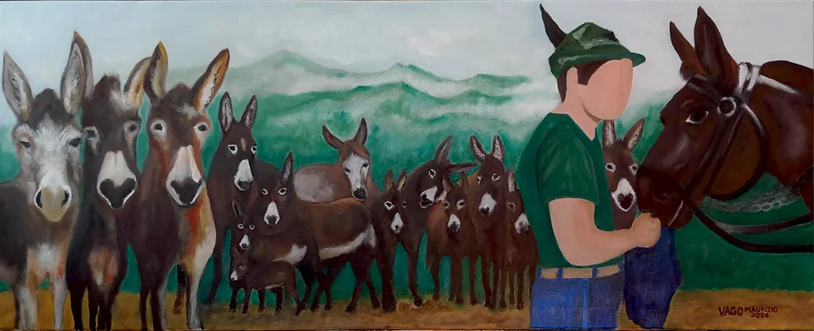 ASINELLI CURIOSI EL'ALPINO CON MULO  40 X 100