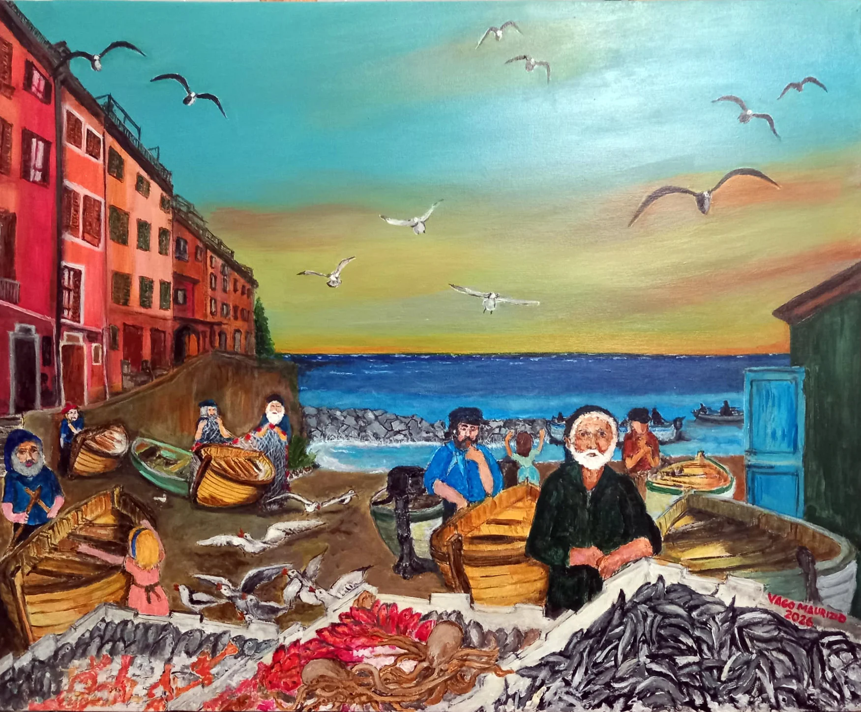 PESCATORI IN RIENTRO AL ALBA  DALLA BUONA PESCA.