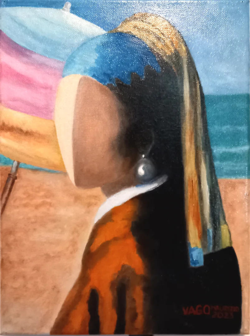 RAGAZZA CON ORECCHINO DI PERLA AL MARE (Collezione privata Italia)