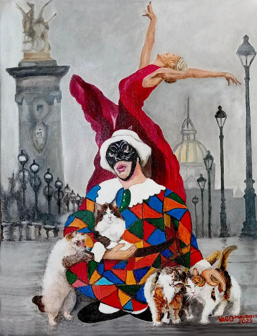 ARLECCHINO E BALLERINA IN ROSSO E A-MICI GATTI